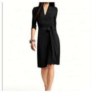 Banana Republic Black 3/4 Sleeves Belted Wrap Dress